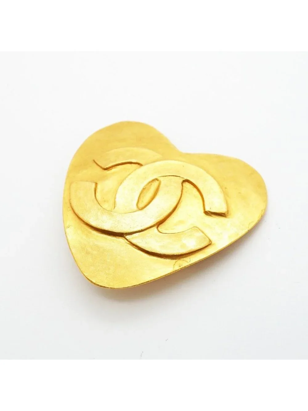 Chanel Brooch Vintage CC Logo Heart Motif Gold Plated
